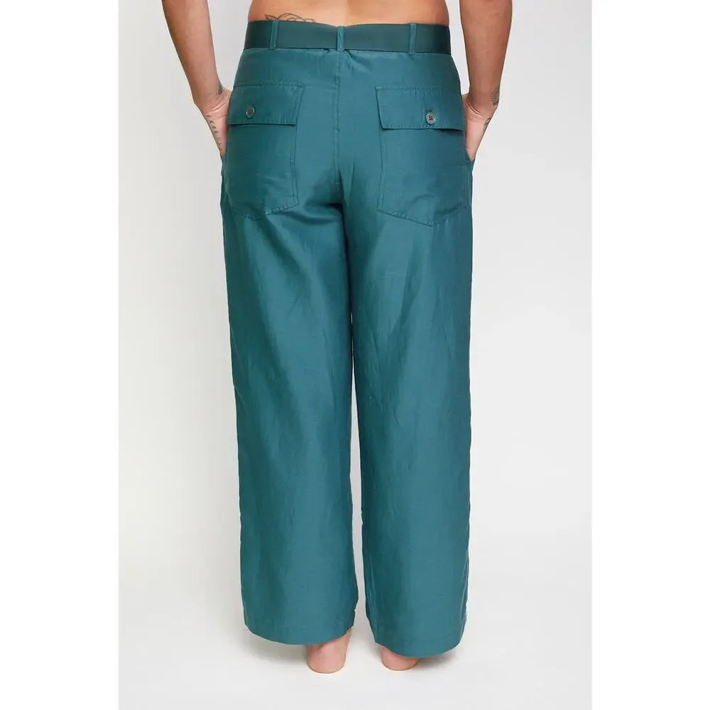 Brazeau Tricot Silk Utility Pants Green Wide Leg Size 2 Medium - Picture 6 of 10